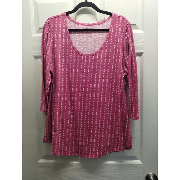 Lane Bryant Size 14/16 Pink Scoop Neck 3/4 Sleeves Abstract Pattern T-Shirt Tee - Picture 1 of 5